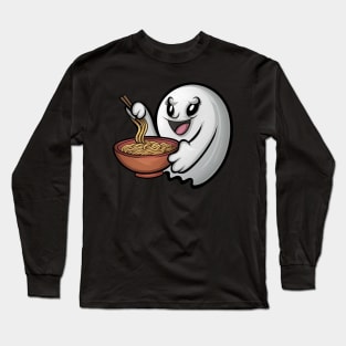 Cute ghost eating ramen noodles Long Sleeve T-Shirt